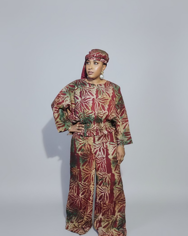 Ensemble pantalon adire shalewa - Rouge