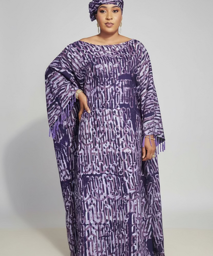 Boubou adire dempé perlé omosewa - Violet