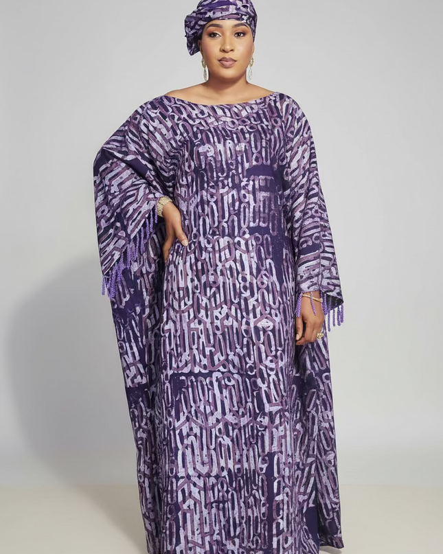 Boubou adire dempé perlé omosewa - Violet