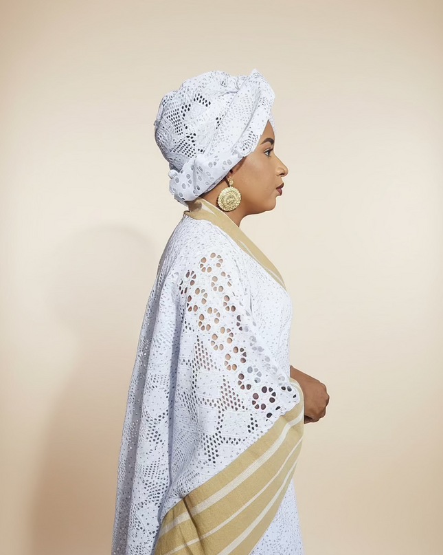 Robe morenike dentelle aso oke - Blanc III