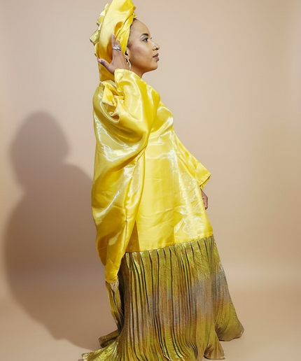Boubou brocart plissé mikado - Jaune