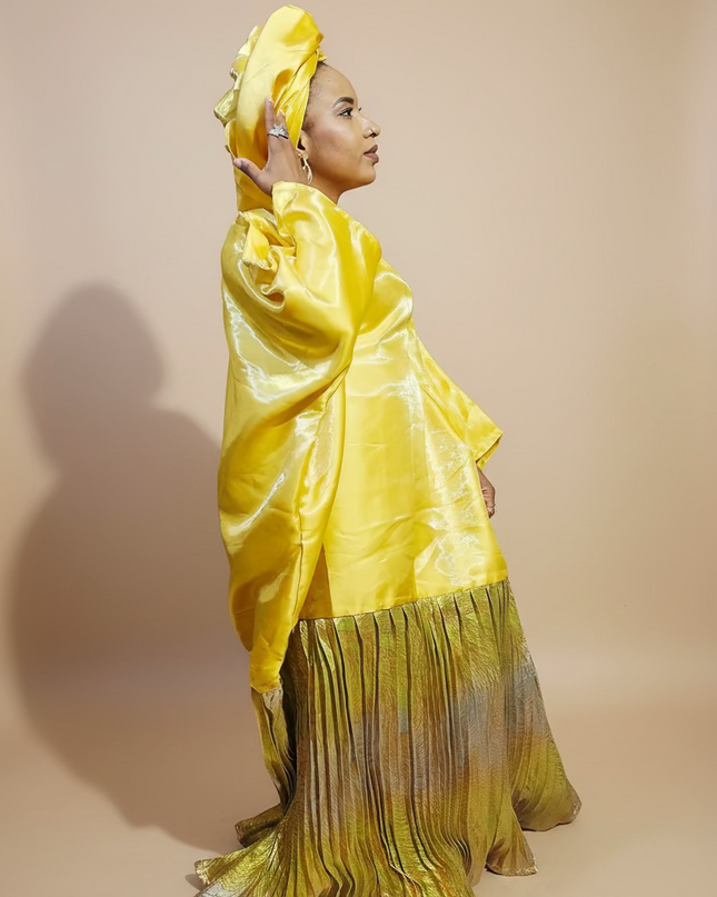 Boubou brocart plissé mikado - Jaune