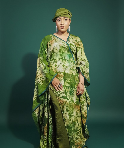 Boubou adire crepe avec jupe - Vert