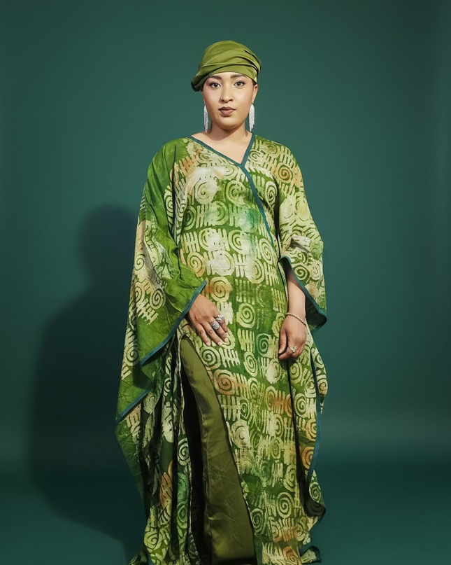 Boubou adire crepe avec jupe - Vert