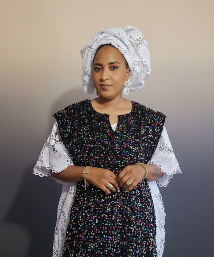 Robe africaine dentelle velours pailleté  - Blanc