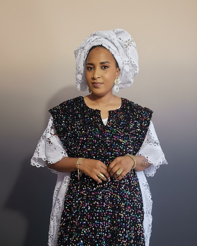 Robe africaine dentelle velours pailleté  - Blanc