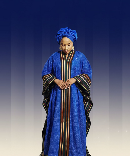 Robe morenike dentelle aso oke - Bleu roi II