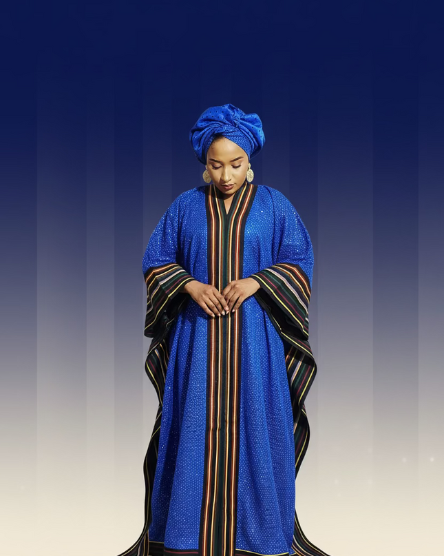 Robe morenike dentelle aso oke - Bleu roi II
