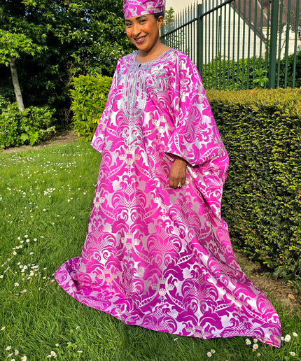 Boubou damask brodé - Fuchsia