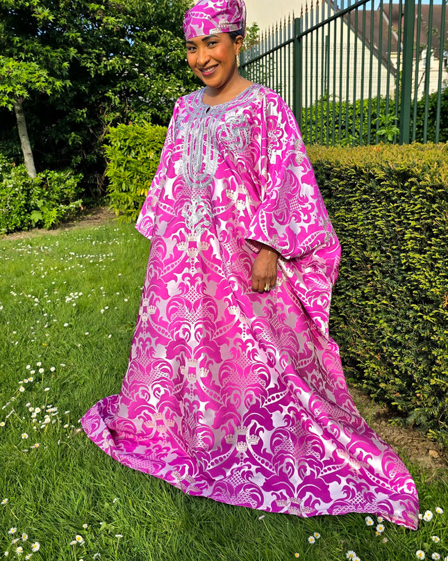 Boubou damask brodé - Fuchsia