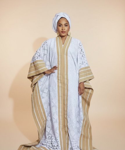 Robe morenike dentelle aso oke - Blanc