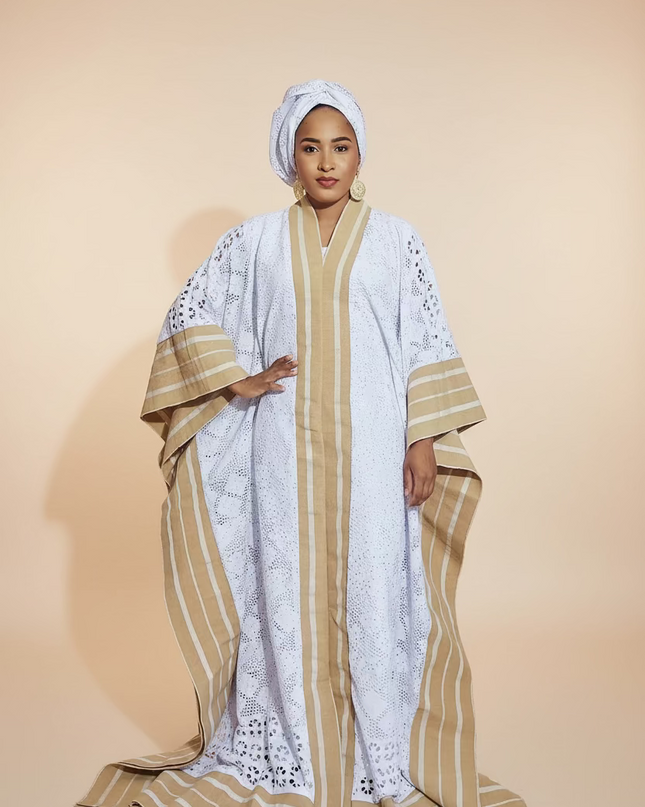 Robe morenike dentelle aso oke - Blanc