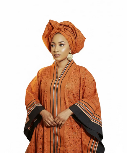 Robe morenike dentelle aso oke - Terracotta
