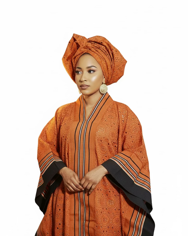 Robe morenike dentelle aso oke - Terracotta