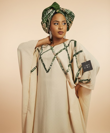 Boubou salima aux motifs adire - Beige