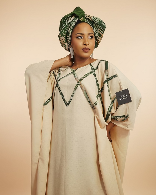 Boubou salima aux motifs adire - Beige