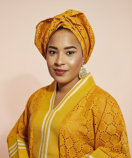 Robe morenike dentelle aso oke - Jaune moutarde