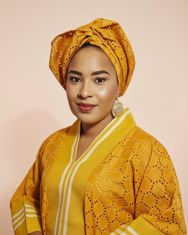 Robe morenike dentelle aso oke - Jaune moutarde
