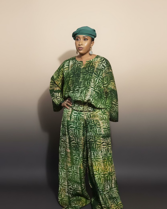 Ensemble pantalon adire ademide - vert forest