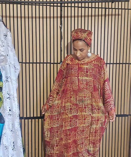 Boubou adire dempé perlé ileri - Rouge