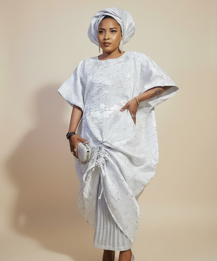 Ensemble brocart rétractable avec sous robe plissé - Blanc