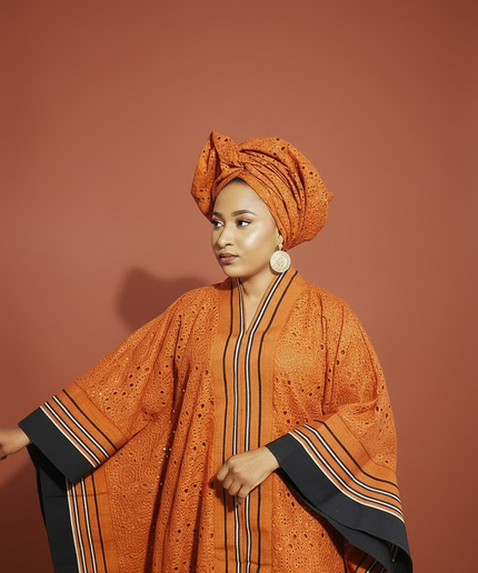 Robe morenike dentelle aso oke - Terracotta