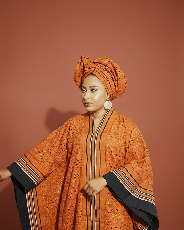 Robe morenike dentelle aso oke - Terracotta
