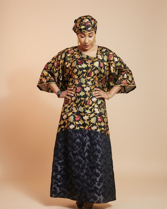 Caftan dentelle indienne - organza - Black