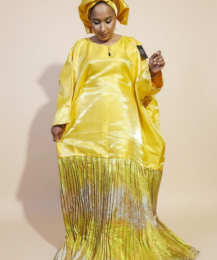 Boubou brocart plissé mikado - Jaune