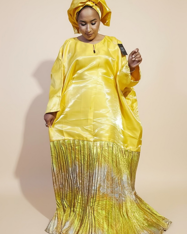 Boubou brocart plissé mikado - Jaune