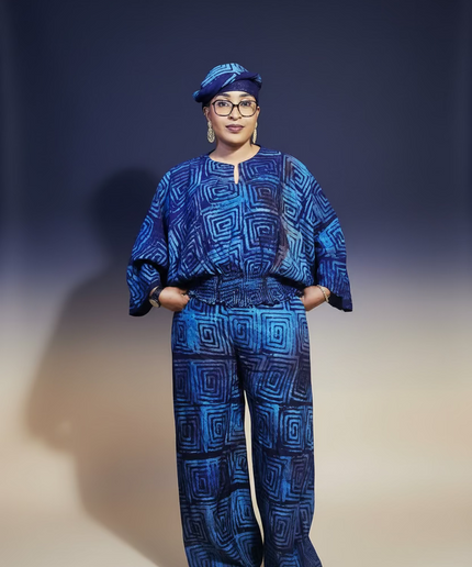 Ensemble pantalon adire - Bleu nuit