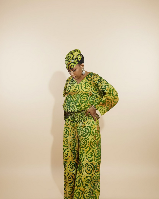 Ensemble pantalon adire adetunde - Vert fluo