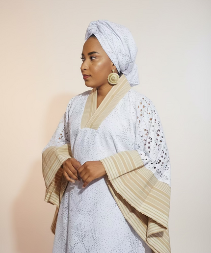 Robe morenike dentelle aso oke - Blanc II