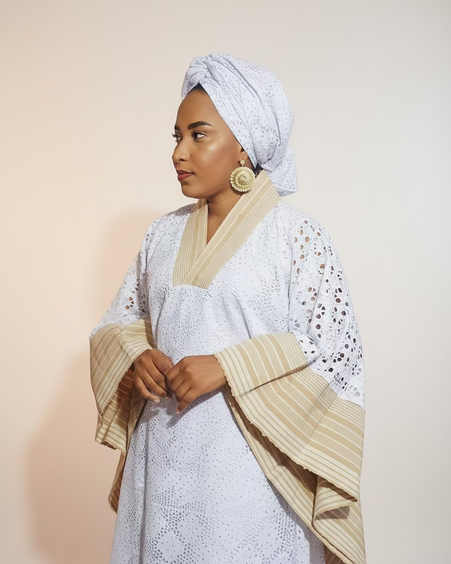 Robe morenike dentelle aso oke - Blanc II