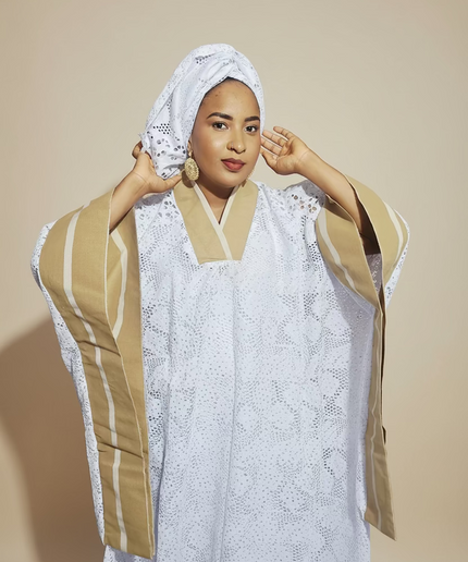 Robe morenike dentelle aso oke - Blanc IV