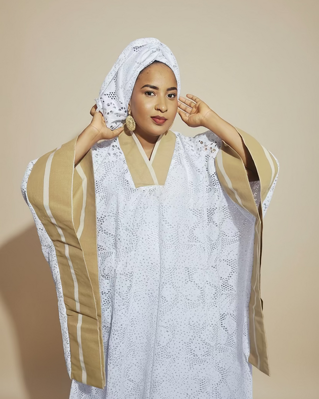 Robe morenike dentelle aso oke - Blanc IV