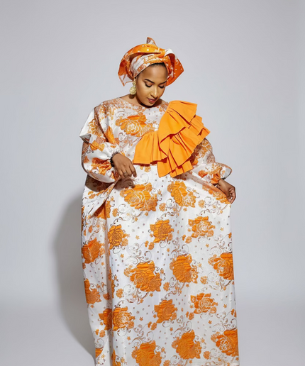 Robe Omosewa brocart aso oke - Orange