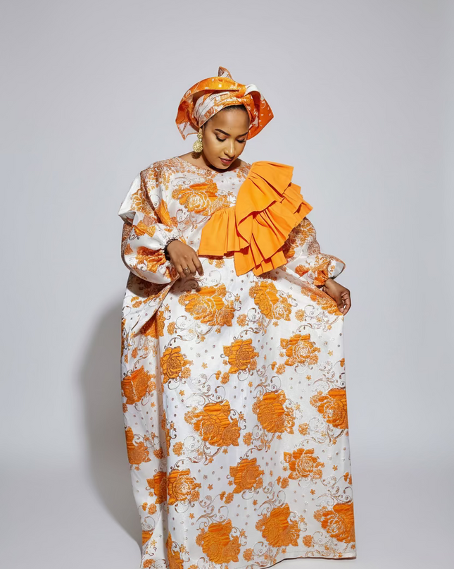 Robe Omosewa brocart aso oke - Orange