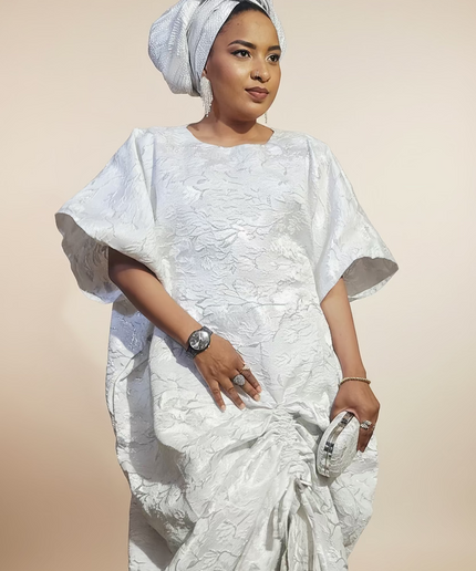 Ensemble brocart rétractable avec sous robe plissé - Blanc