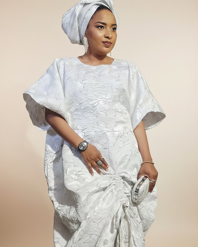 Ensemble brocart rétractable avec sous robe plissé - Blanc