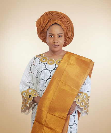 Foulard nigérian prénoué Aso Oké - Orange