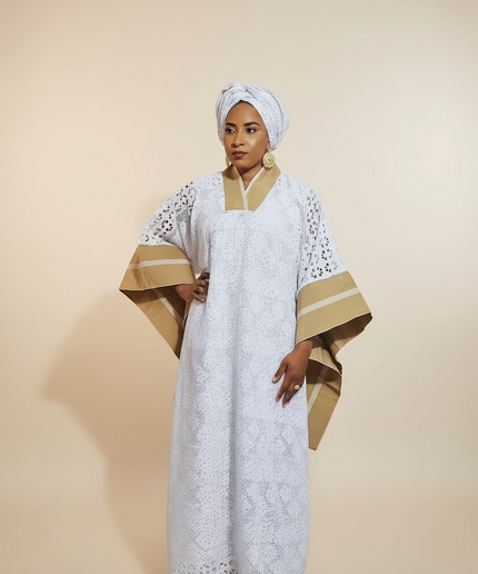 Robe morenike dentelle aso oke - Blanc IV