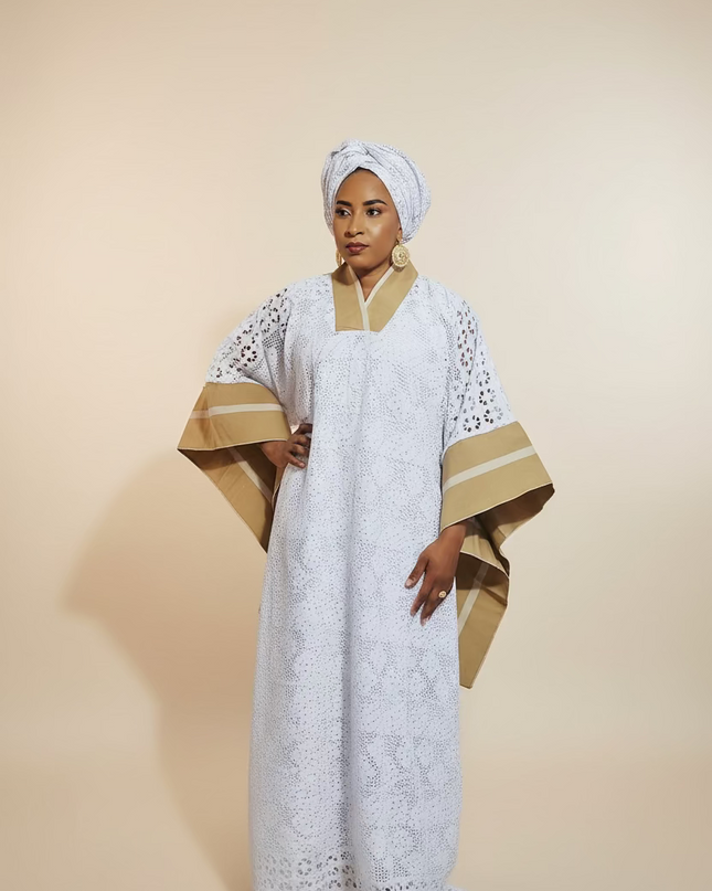 Robe morenike dentelle aso oke - Blanc IV