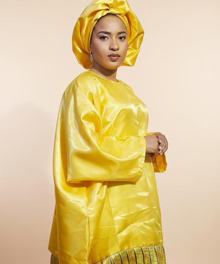 Boubou brocart plissé mikado - Jaune