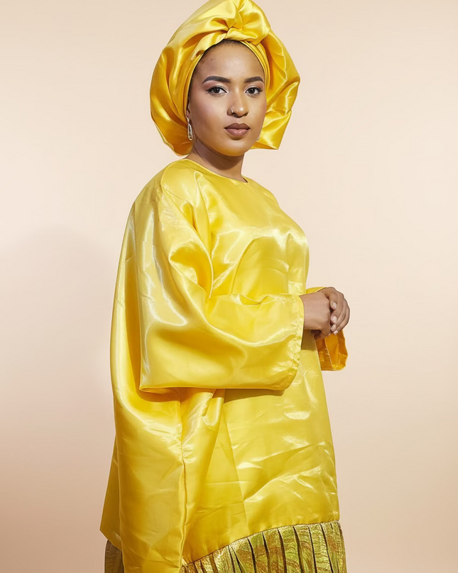 Boubou brocart plissé mikado - Jaune