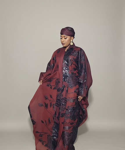 Ensemble brocart dubai - Rouge bordeaux