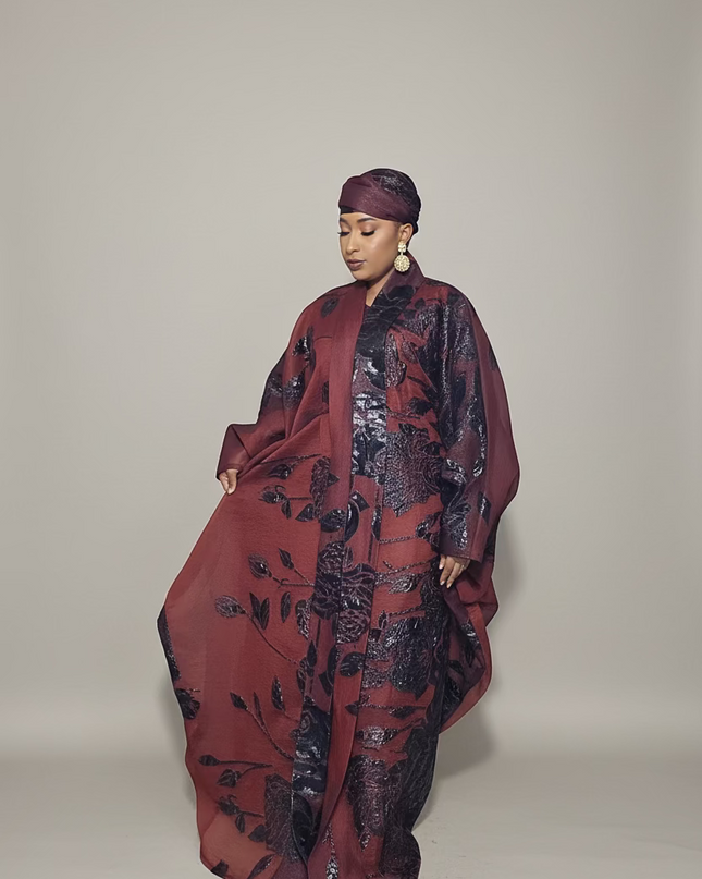 Ensemble brocart dubai - Rouge bordeaux