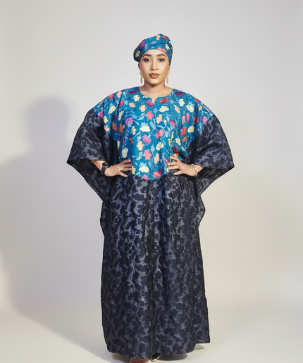 Robe dentelle indienne - organza - Bleu black