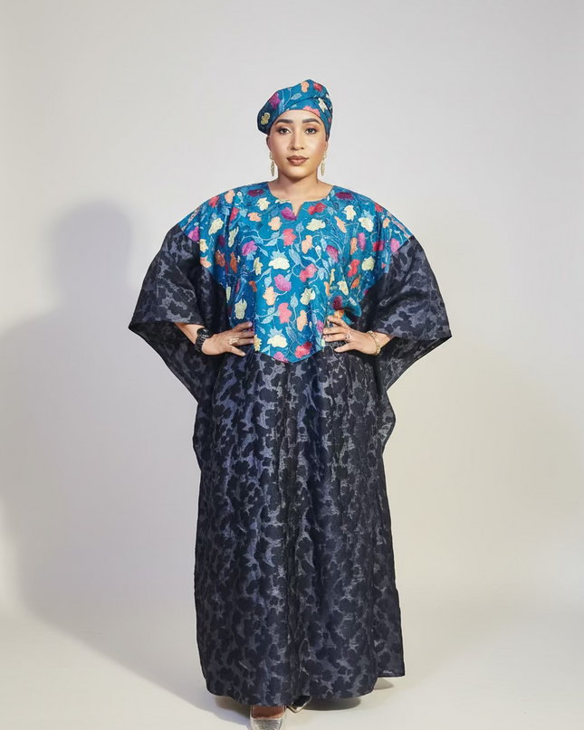 Robe dentelle indienne - organza - Bleu black