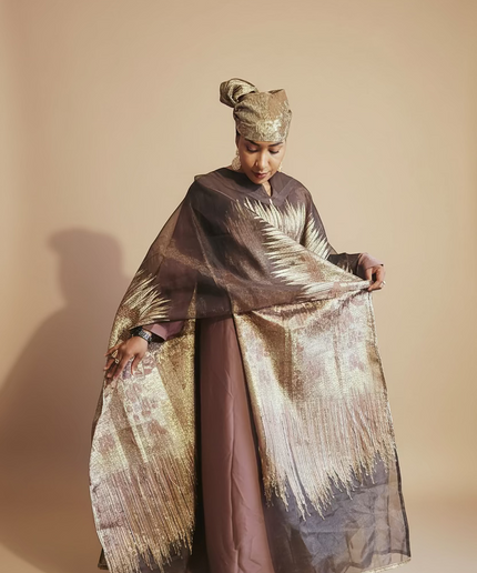 Ensemble amma brocart organza - Marron